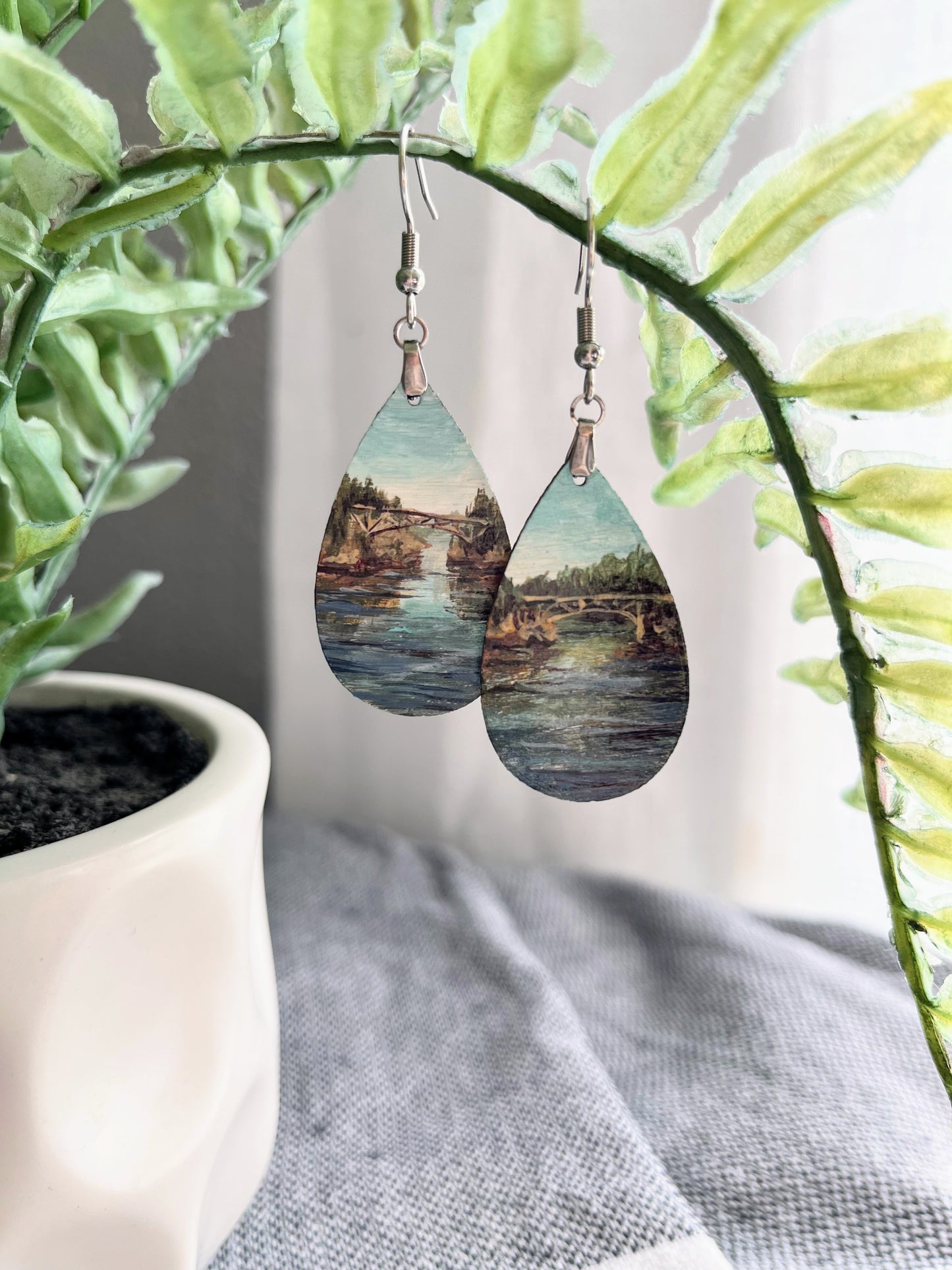 “Deception Pass” Hand Painted Earrings 1.5 inch