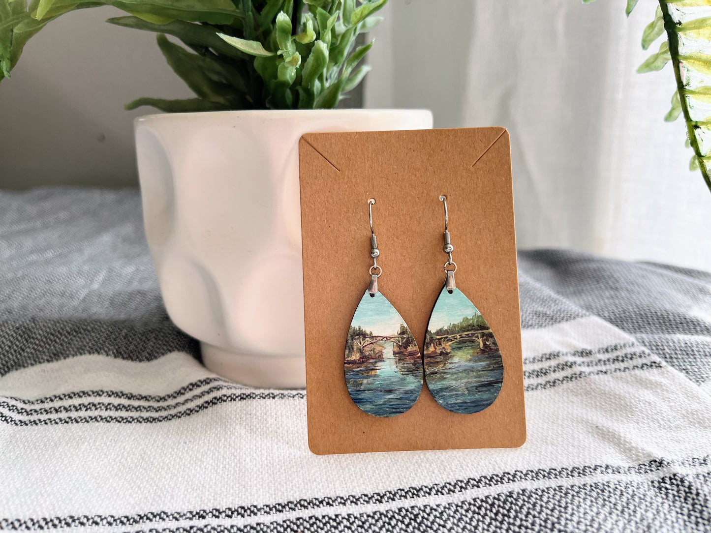 “Deception Pass” Hand Painted Earrings 1.5 inch