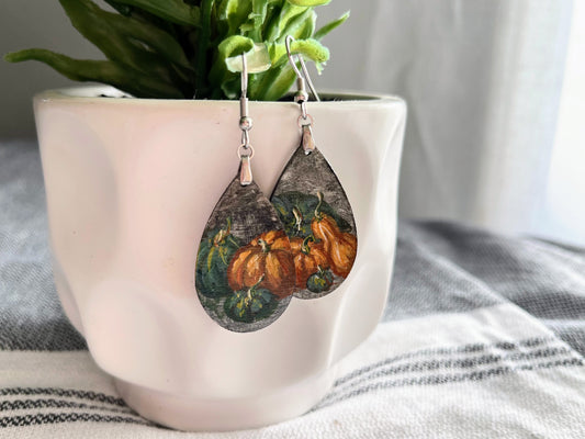 “Pumpkins and Squash” Hand Painted Earrings 1.5 inch