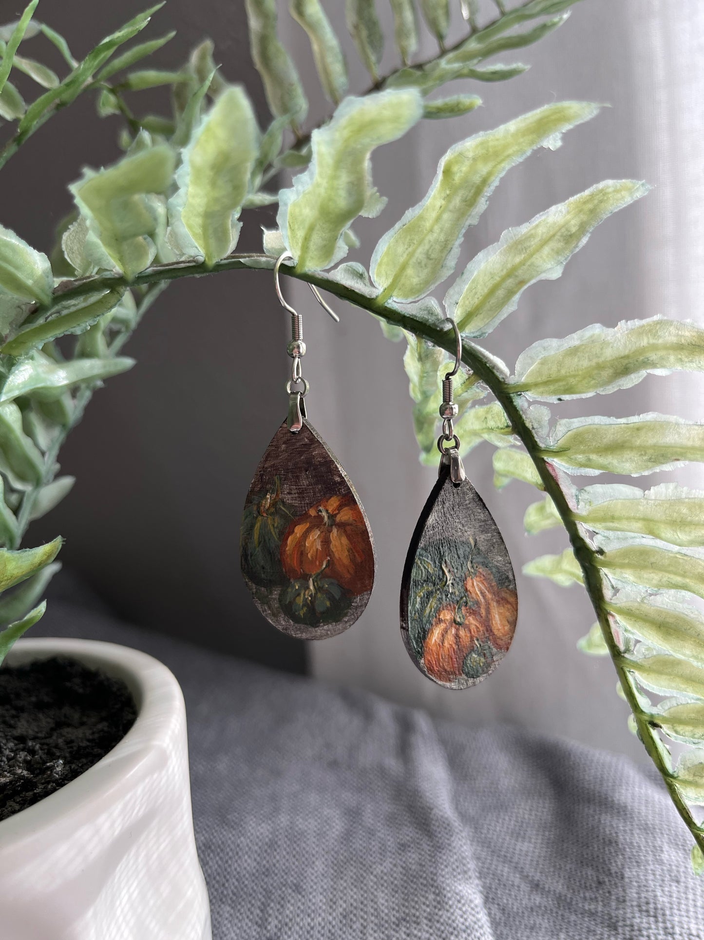 “Pumpkins and Squash” Hand Painted Earrings 1.5 inch