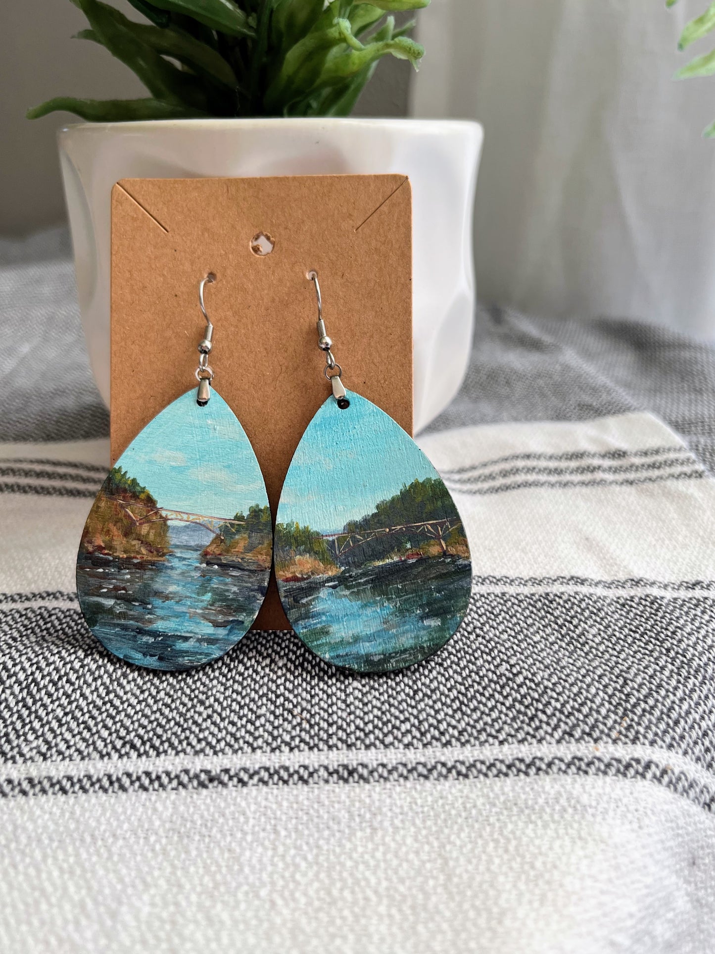 “Deception Pass” Hand Painted Earrings 2 inch