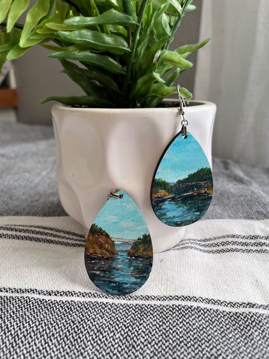 “Deception Pass” Hand Painted Earrings 2 inch