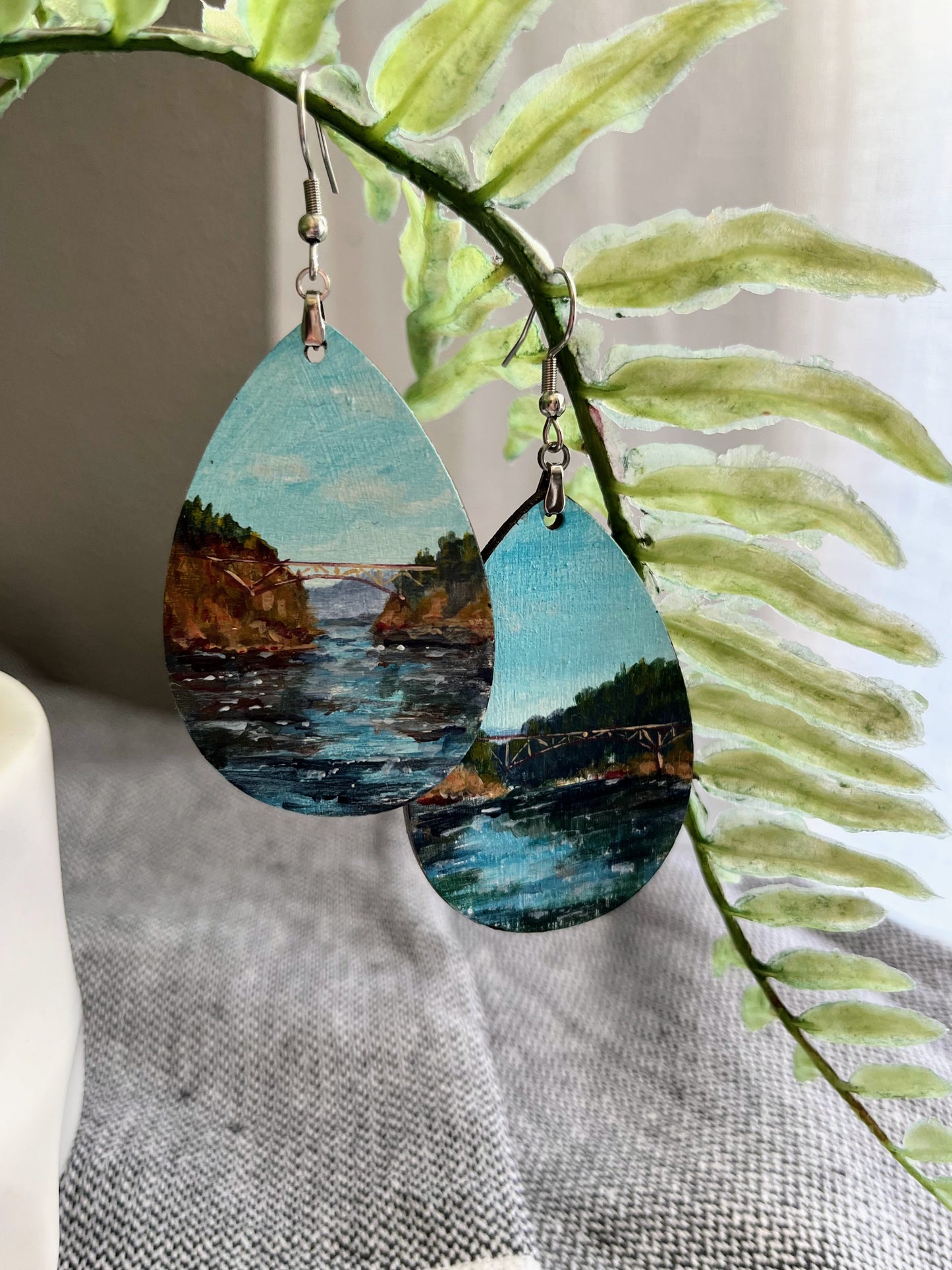 “Deception Pass” Hand Painted Earrings 2 inch