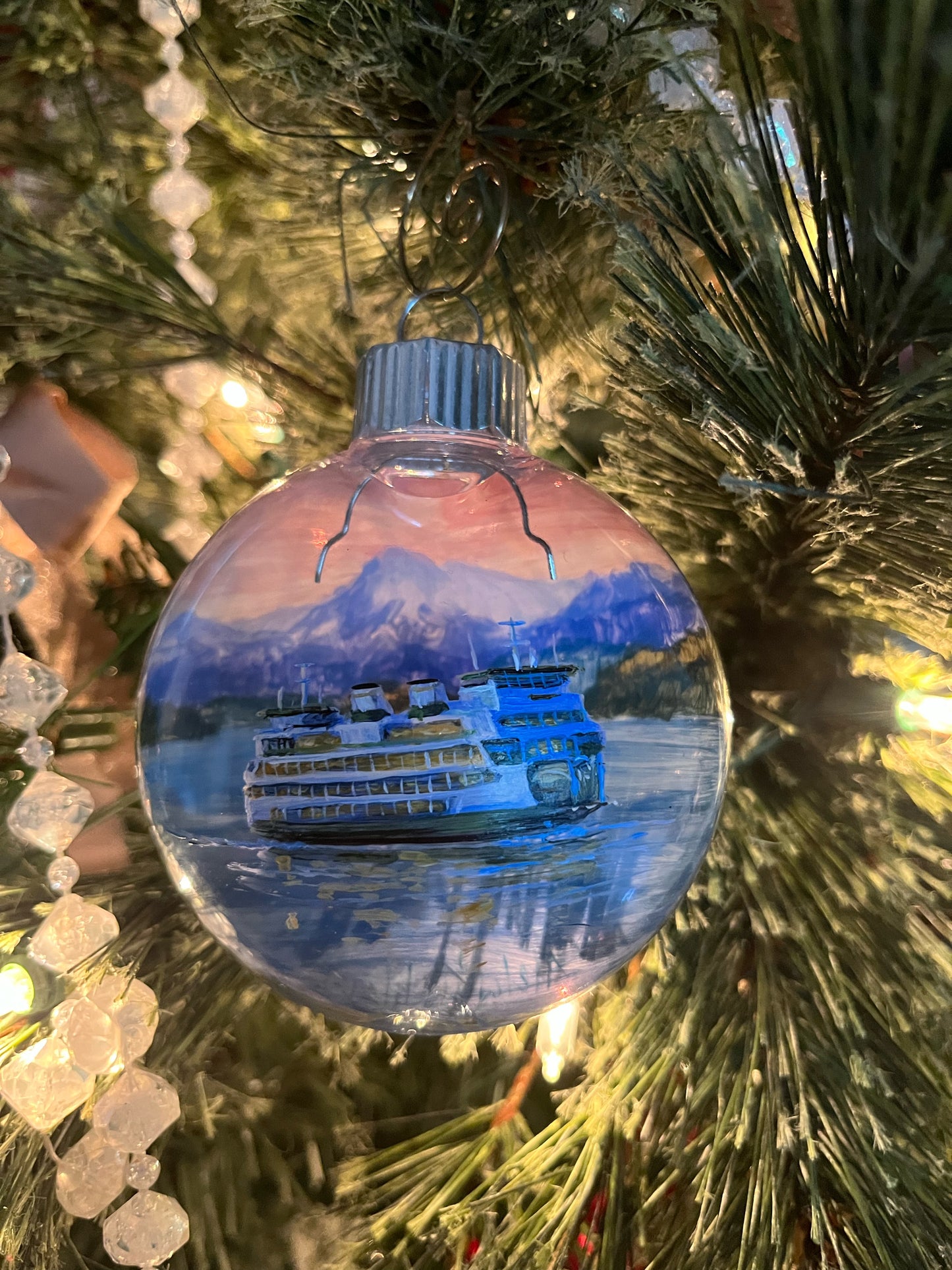 Ferry and Mt. Baker Ornament Sunset