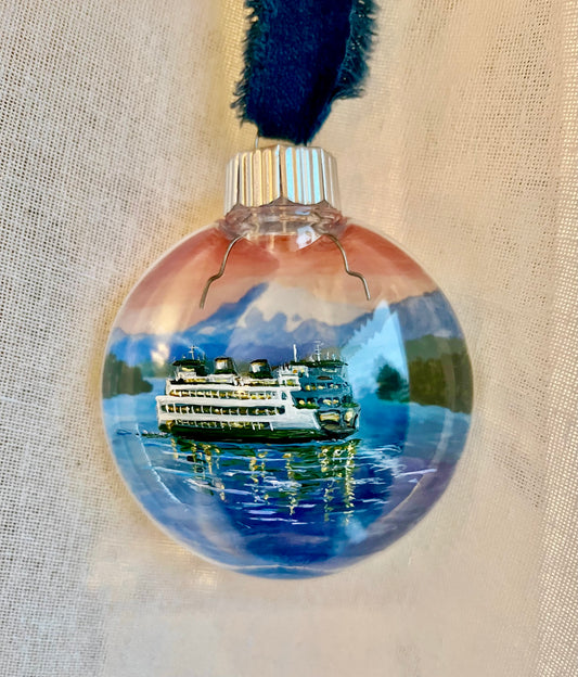 Ferry and Mt. Baker Ornament Sunset