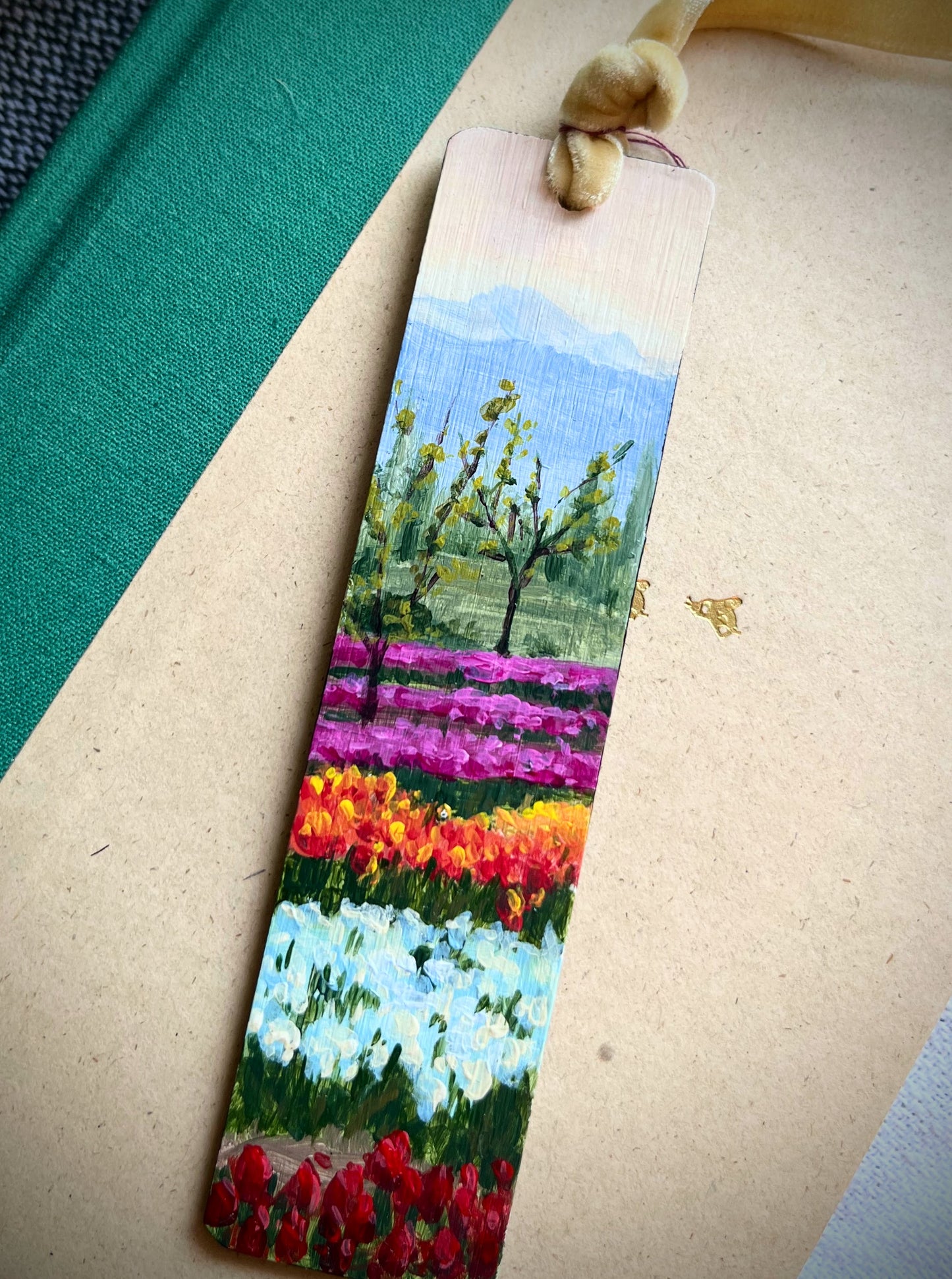 “Tulips and Hazelnut Trees” Hand painted Bookmark
