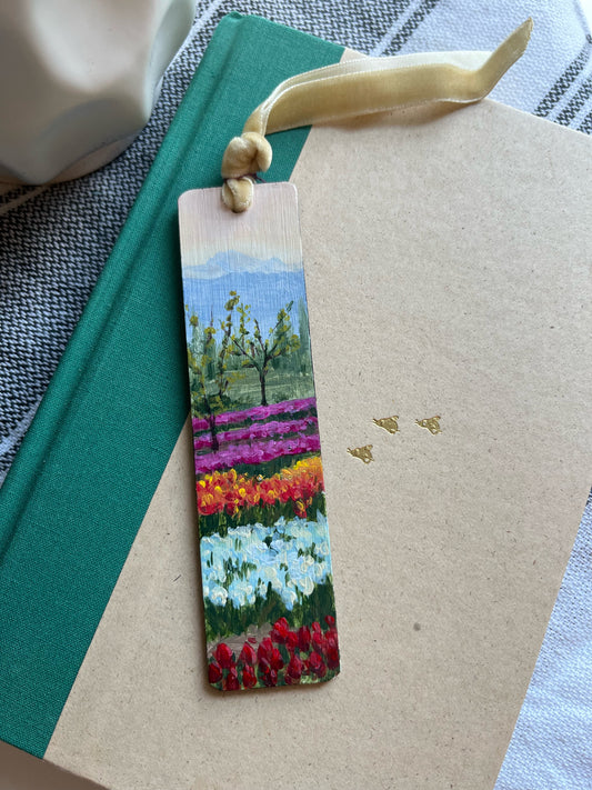“Tulips and Hazelnut Trees” Hand painted Bookmark