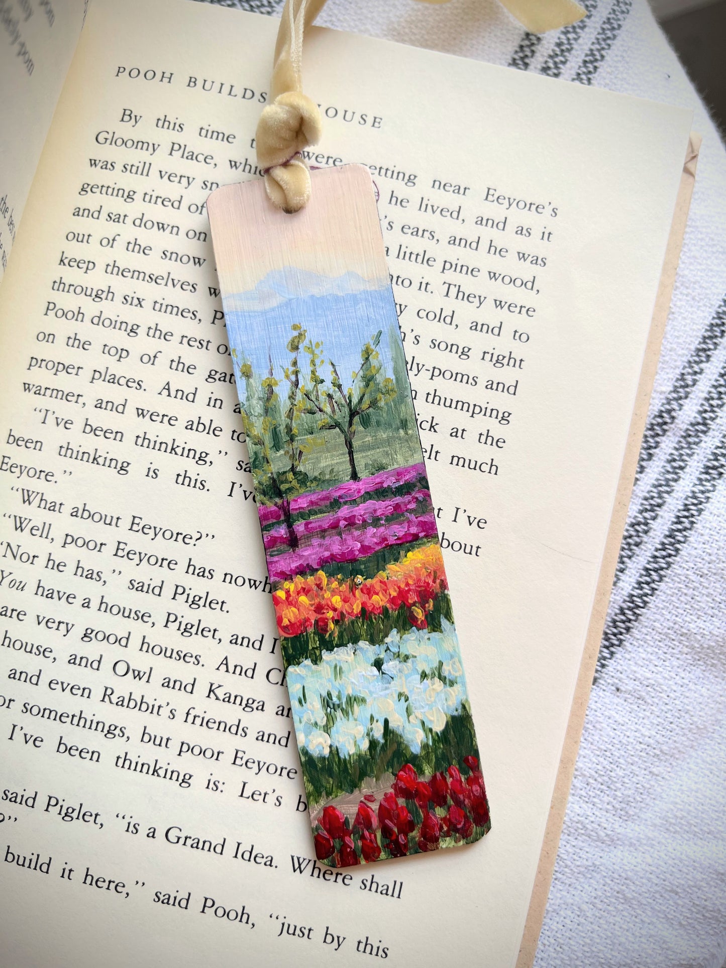 “Tulips and Hazelnut Trees” Hand painted Bookmark