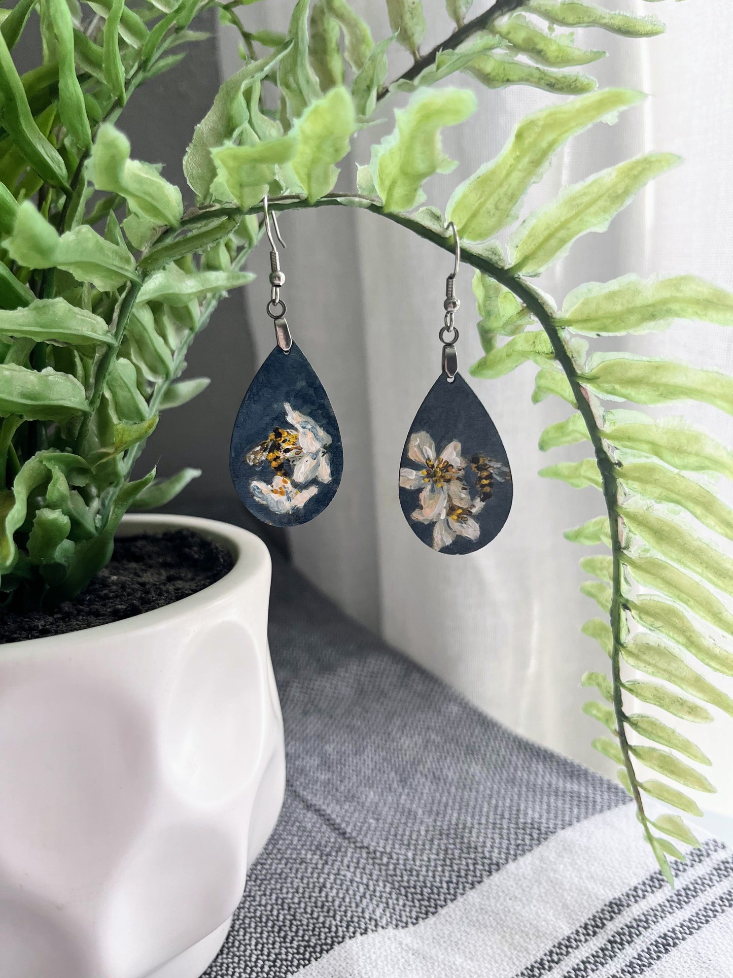 “Apple Blossom Bees” Hand Painted Earrings