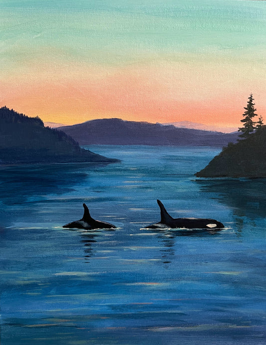 Orcas at Sunset - Guided Paint Class 8/20