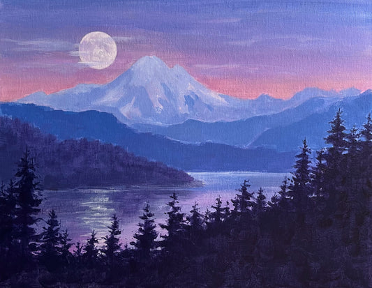 Moon over Mount Baker - Guided Paint Class Saturday 9/21