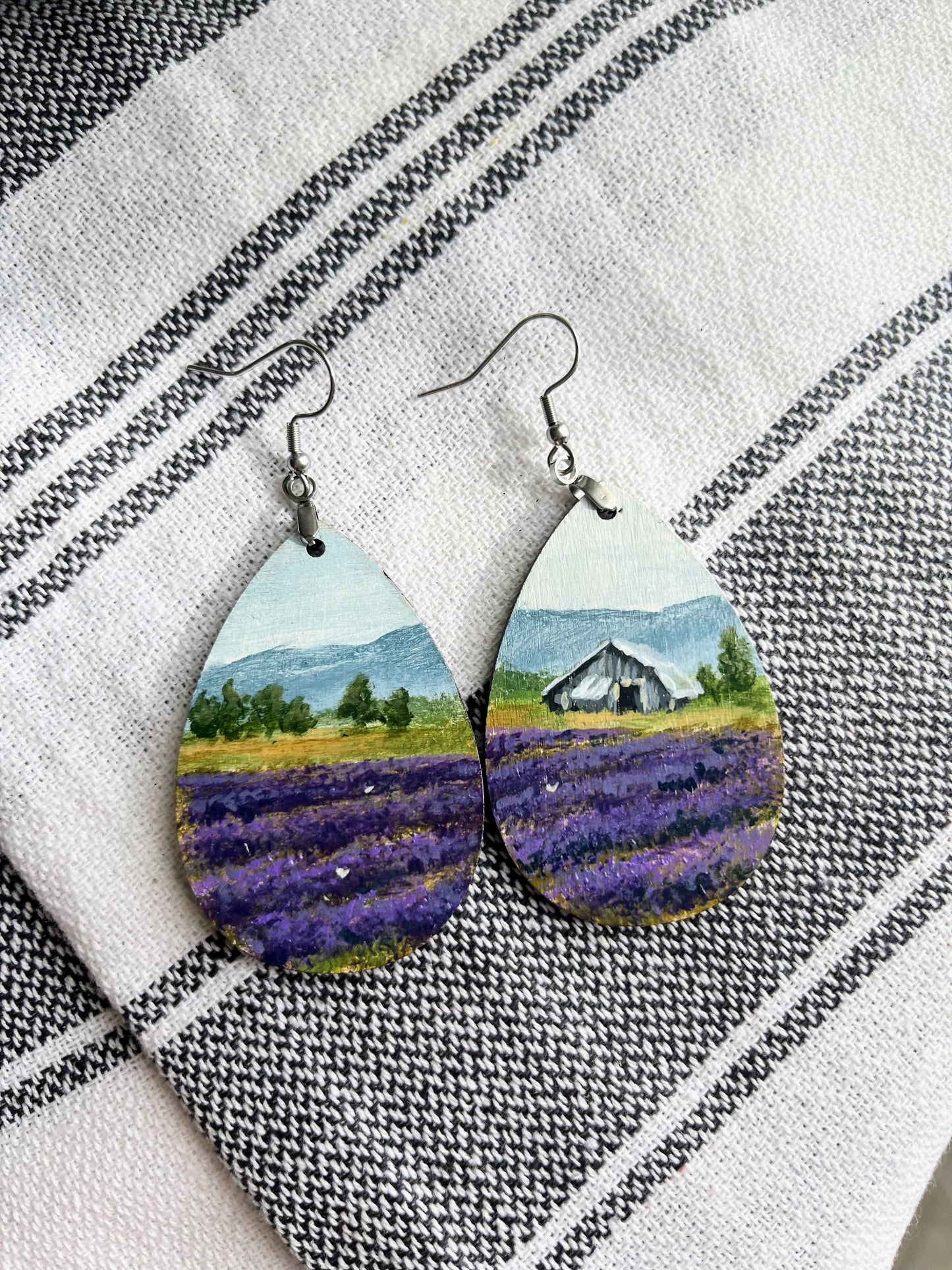 “Lavender Farm” Hand Painted Earrings 2 inch