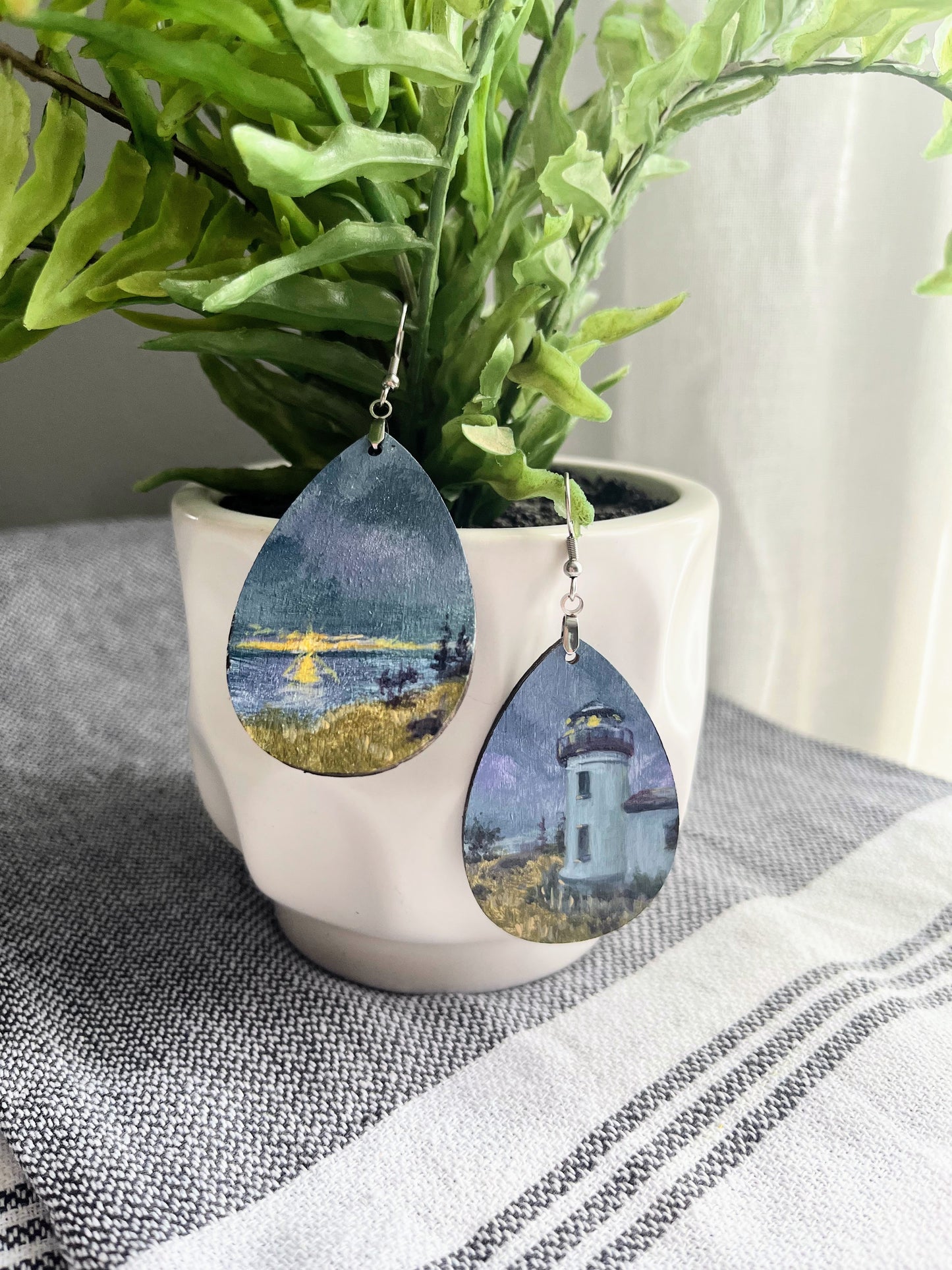 “Taking turns” Hand Painted Earrings 2 inch