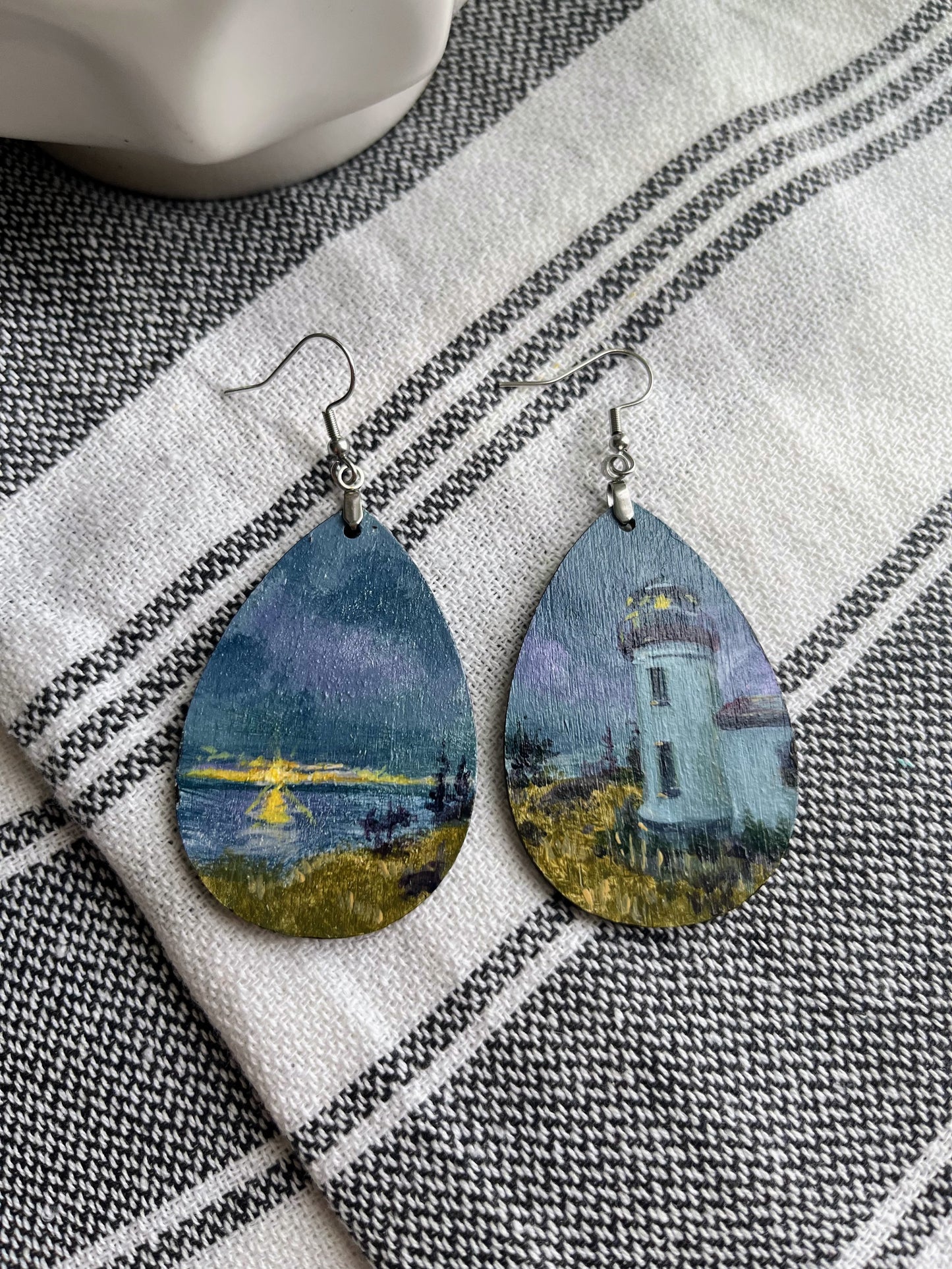 “Taking turns” Hand Painted Earrings 2 inch