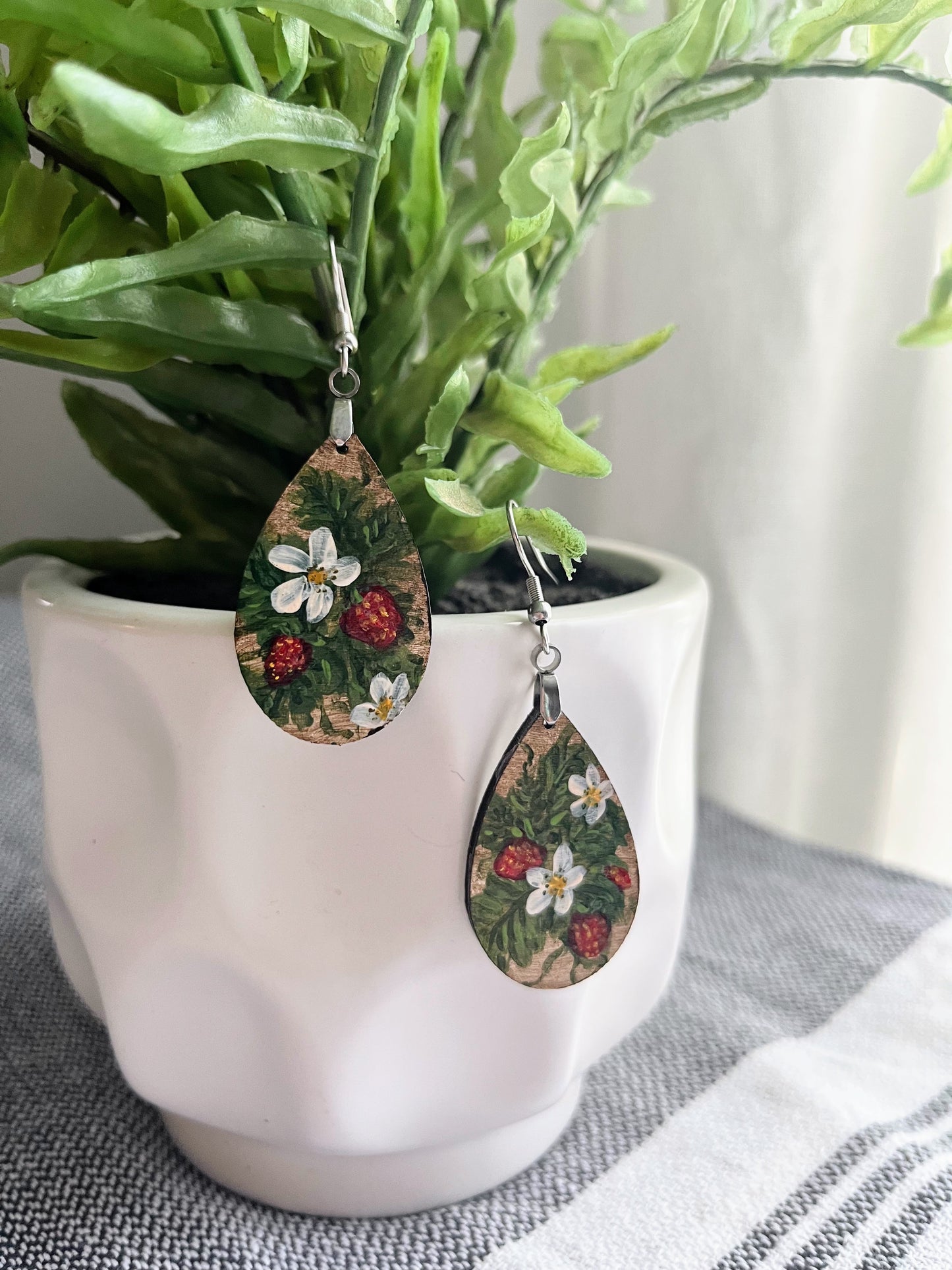 “Strawberries” Hand Painted Earrings 1.5 inch